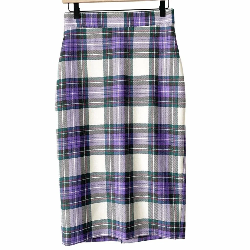 Giada Benincasa‎ Ciao Amore 100% Wool Purple Plaid Pencil Skirt Medium